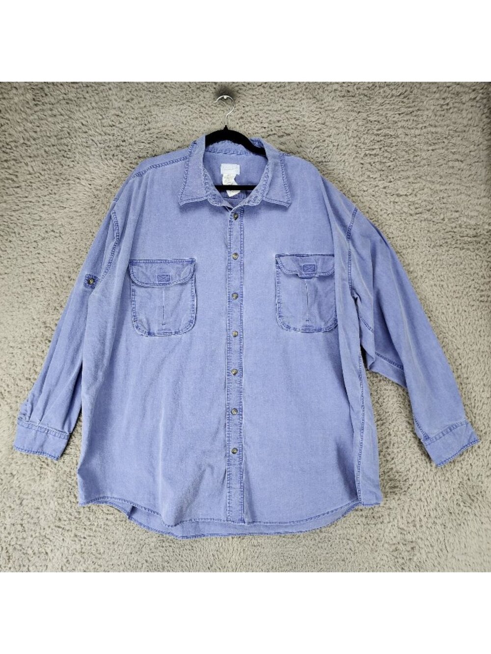 King Size Shirt Mens 3XL Blue Long Sleeve Button Up  Chambray Roll Tab